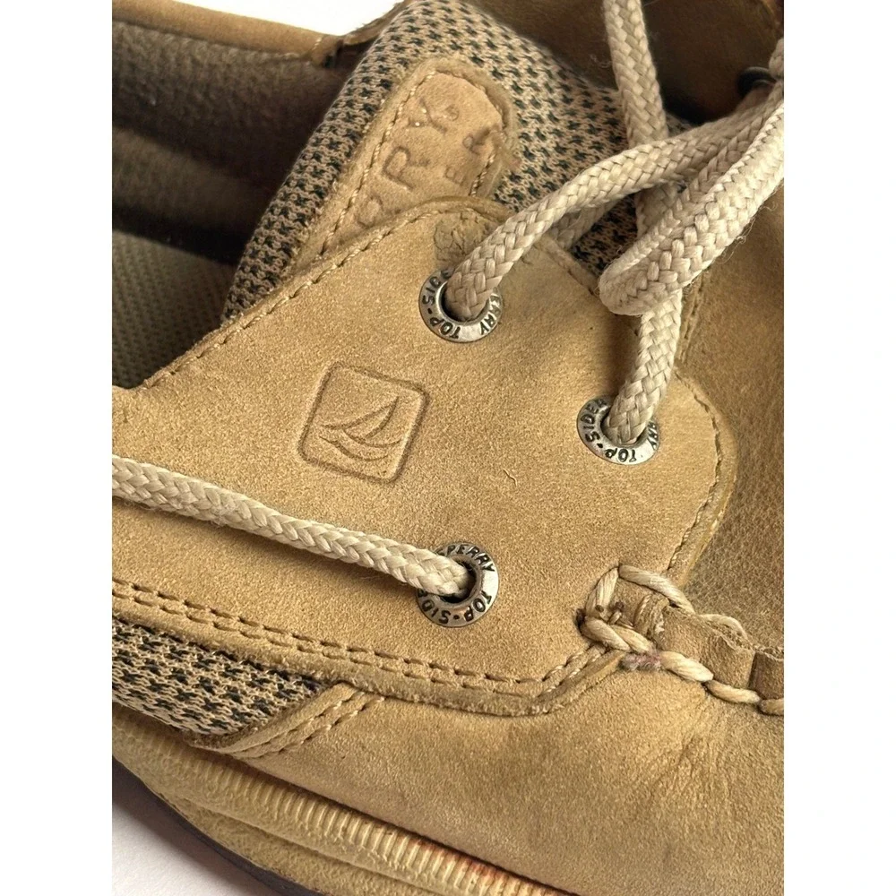 Sperry Top-Sider Men Tan Leather Mesh Boat Shoes Loafers Deck Fisherman Preppy 9